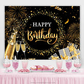 Schwarz Golden Sekt Stern Glücklich Geburtstag Hintergrund